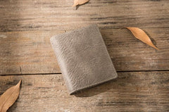 Gray Cool Leather Mens Small Wallet Bifold Vintage Slim billfold Wallet for Men