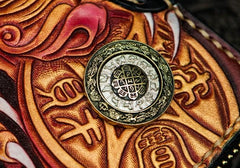 Handmade Leather Tooled Carp Mens Chain Biker Wallet Cool Leather Wallet Long Phone Wallets for Men