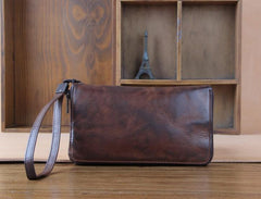 Genuine Leather Mens Cool Long Leather Wallet Zipper Clutch Wristlet Wallet for Men