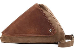 Mens Waxed Canvas Leather Triangular Side Messenger Bag Canvas Courier Bags for Men