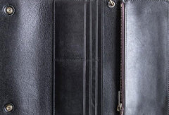 Cool Handmade leather biker chain wallets leather chain men Black long wallet - EverHandmade