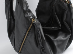Vintage Black WOMENs LEATHER Hobo Handbag Fashion Hobo Shoulder Bag FOR WOMEN