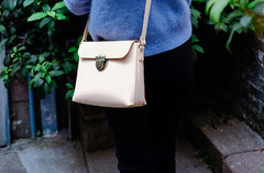 Handmade Leather Beige Womens Vintage Crossbody Purse Shoulder Bag for Women