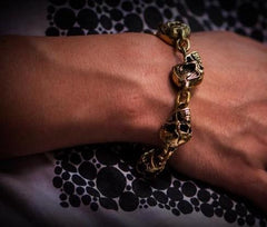 Silver Brass Stainless Steel Biker Trucker Skull Heavy Gothic Skulls Men Bracelet Biker Jewelry
