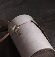 Handmade Gray Leather Mens Barrel Bag Shoulder Bag Messenger Bag for Men
