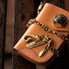 Handmade Leather Small Mens Chain Biker Wallet Cool Leather Wallet With billfold Chain Wallets for Men