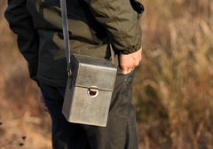 Handmade Gray Leather Mens Small Box Bag Shoulder Bag Messenger Bag for Men