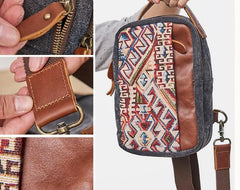 Folk Canvas Leather Mens Sling Bag Chest Bag One Shoulder Pack for men