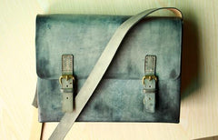 Handmade Vintage Leather Mens Messenger Bags Gray Shoulder Bag for Men