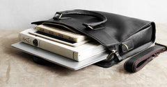 Vintage Black Leather Mens Briefcases Work Bag Laptop Bag Business Bag for Men