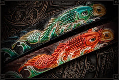 Handmade Leather Tooled Carp Mens Belt Cool Leather Men Belt for Men