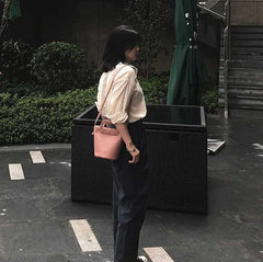 Cute Leather Pink Womens Mini Bucket Purse Handbag Barrel Shoulder Bag for Women