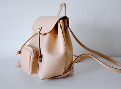 Handmade Leather Beige Womens Backpacks Travel Backpack School Backpack for Women