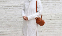 Cute LEATHER WOMEN Barrel Bag Small Bucket Purse Handbag SHOULDER Purses FOR WOMEN