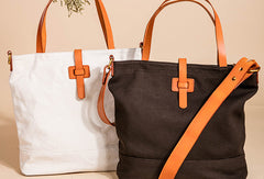 Handmade Genuine Leather Canvas Handbag Tote Shopper Bag Purse Handbag Shoulder Bag Purse For Women - EverHandmade