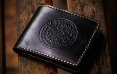 Handmade Leather Tibetan Mens Small Wallet Cool Leather Wallet billfold Wallet for Men