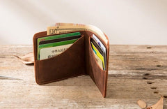 Brown Cool Leather Mens Small Wallet Bifold Vintage Slim billfold Wallet for Men
