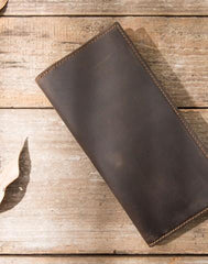 Vintage Slim Cool Mens long Wallet Leather Wallet Bifold Long Wallets for Men