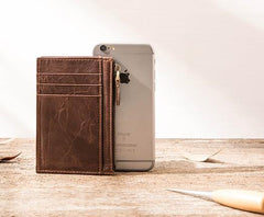 Cool Leather Mens Slim Front Pocket Wallet Small Wallets for Men