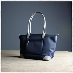 Womens Navy Nylon Shoulder Tote Large Navy&Light Gray Nylon Handbag Purse for Ladies