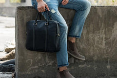 Cool Black Leather Mens Briefcase Work Bag Laptop Bag Business Bag for Men