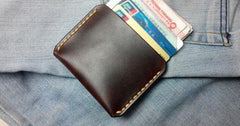 Dark Brown Leather Mens Slim Front Pocket Wallets Leather Cards Wallet for Men