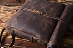 Vintage Brown Leather Mens Backpack Large Travel Backpack Hiking Backpack for men