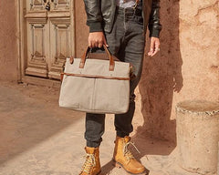 Mens Gray Canvas 14inch Briefcase Handbag Work Bag Business Bag for Men