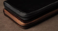 Leather Mens Cool Long Leather Wallet Phone Zipper Clutch Wallet Wristlet Wallet for Men