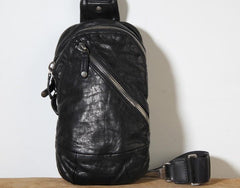 Handmade Genuine Leather Mens Cool Chest Bag Sling Bag Crossbody Bag Travel Bag Hiking Bag for men
