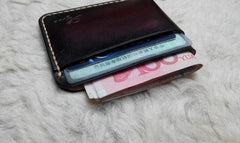 Leather Mens Slim Front Pocket Wallets Dark Brown Leather Cards Wallet for Men