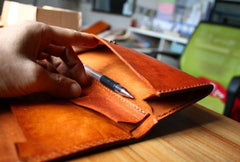 Handmade Leather Mens Long Trifold Wallet Vintage Cool Long Wallet for Men