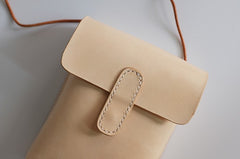 Handmade Leather Beige Womens Small Phone Crossbody Purse Shoulder Bags for Women