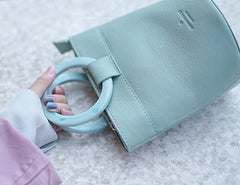 Cute Green Leather Womens Mini Bucket Purse Handbag Barrel Shoulder Bag for Women