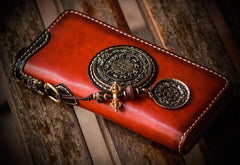 Handmade Leather Tibetan Mens Chain Biker Wallets Cool Leather Wallets Long Wallets for Men