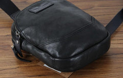 Genuine Small Black Leather Mens Cool Chest Bag Sling Bag Crossbody Pack for men