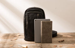 Leather Mens Black Shoulder Sling Backpack Sling Bag Sling Backpack for men