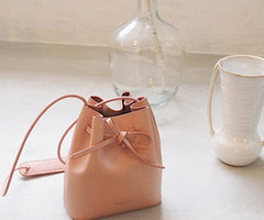 Stylish Leather Pink Womens Bucket Purse Crossbody Bag Barrel Shoulder Bag for Women