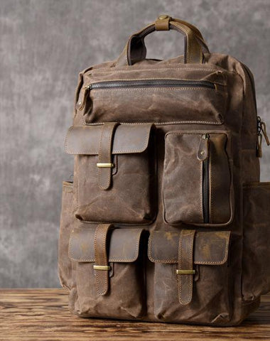 Oil Wax Canvas Mens Cool Backpack Large Travel Backpack Hiking Backpack for men