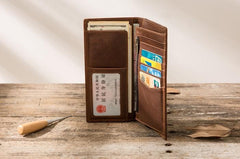 Cool Vintage Slim Mens long Wallet Leather Wallet Bifold Long Wallets for Men