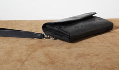 Handmade Leather Mens Clutch Cool Slim Wallet Zipper Clutch Wristlet Wallet for Men
