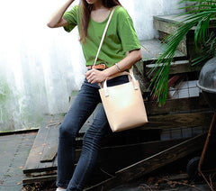 Handmade Leather Beige Small Womens Tote Purse Tote Shoulder Bags for Women