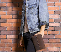 Cool Leather Mens Large Long Zipper Clutch Wallet Long Wallet for Men
