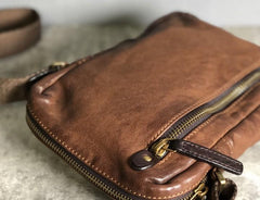Genuine Brown Leather Mens Cool Small Vertical Side Bag Black Messenger Bag Shoulder Bag for men