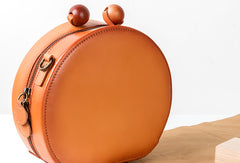 Handmade Genuine Leather Round Handbag Bag Crossbody Bag Shoulder Bag Purse For Women - EverHandmade