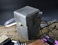 Handmade Gray Leather Mens Small Box Bag Shoulder Bag Messenger Bag for Men