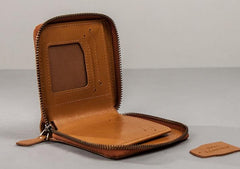 Vintage Leather Mens Small Wallet Zipper billfold Wallet for Men