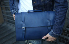 Blue Leather Mens Briefcase Messenger Bag Handbag Shoulder Bag for men