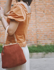 Vintage Leather Womens Frame Handbag Frame Purse Handbag for Women