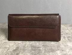 Handmade Leather Mens Cool Wallet Long Leather Wallet Clutch Wristlet Wallet for Men